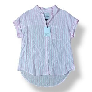 Lola River NWT Striped Linen x Tencel Chloe Top Womens Size S in Rose‎ Quartz